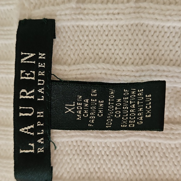 Lauren Ralph Lauren White Cotton Vneck Cableknit Sweater Tennis‎ Preppy Size XL - Picture 12 of 13